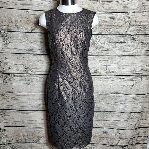 White House Black Market Shimmer Floral Lace Sheath Dress Size 0 Cocktail Party
